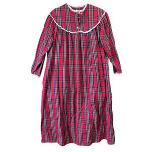BellePointe Long Nightgown Plaid Flannel Medium Christmas‎ Eyelet Trim Vintage